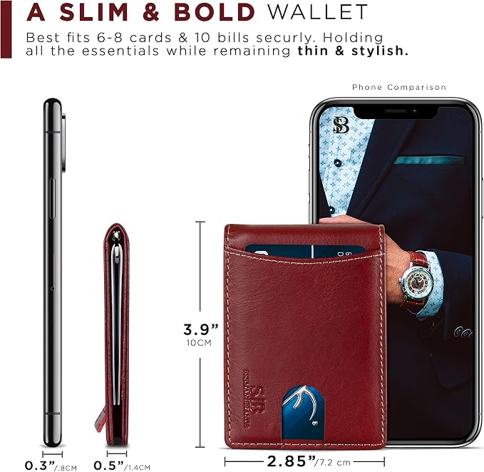 SERMAN BRANDS RFID Blocking Slim Bifold Genuine Leather Minimalist Front Pocket Wallets for Men with Money Clip Thin Mens - Image 6