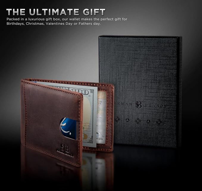 SERMAN BRANDS RFID Blocking Slim Bifold Genuine Leather Minimalist Front Pocket Wallets for Men with Money Clip Thin Mens - Image 7