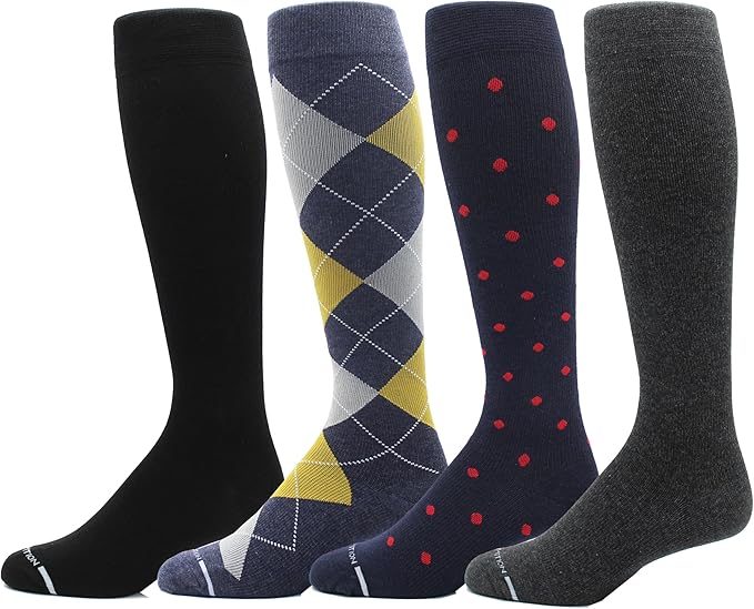 Dr. Motion 4 Pairs Men's Athletic Traveler Graduated Compression Knee High Socks by Dr.+Motion