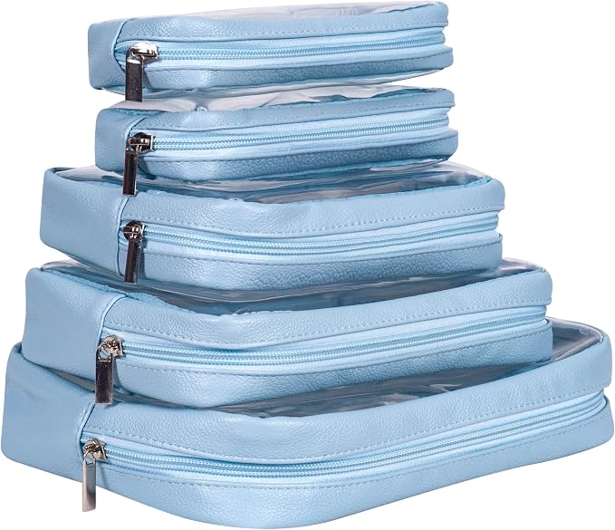 Remobia Hicol TSA Approved 5-Piece Diaper Bag Organizer Pouch Set Clear Waterproof TPU Kids Toiletry Storage Set Travel Packing Clutch Cube Bags for Baby Nursing (Blue) - Image 6