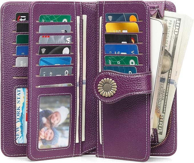 SENDEFN Wallets for Women Leather Credit Card Holder with RFID Blocking Large Capacity Wristlet | with RFID Blocking - Image 2