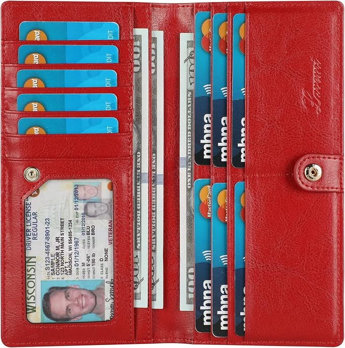 Ultra Slim Thin Leather Women Wallet RFID Blocking Credit Card Holder Bifold Long Ladies Billfold by Lavemi