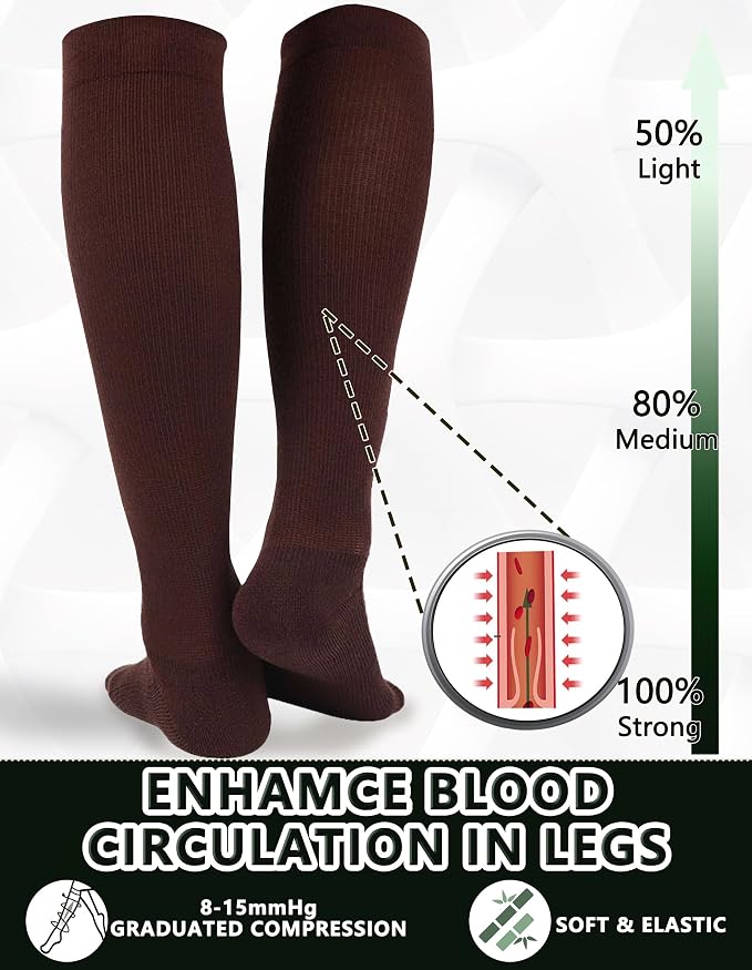+MD 3 Pairs Bamboo Viscose Compression Socks for Women Men 15-20mmHg Knee High Support Stockings for Pregnancy Nurse Travel - Image 2