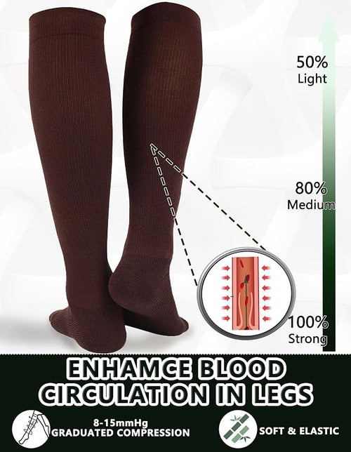 +MD 3 Pairs Bamboo Viscose Compression Socks for Women Men 15-20mmHg Knee High Support Stockings for Pregnancy Nurse Travel - Image 2