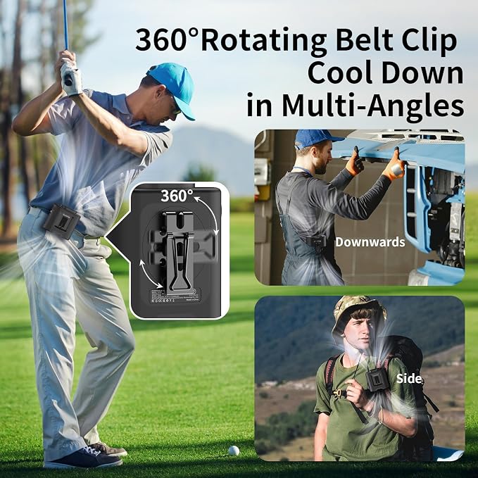 Socool 14500mAh Portable Waist Fan Clip on Belt 360 Rotation Wearable Rechargeable Personal Shirt Fan, 67H Cooling 5-Speed Battery Operated Fans with Light, Neck Fan Hanging for Outdoor Camping Travel - Image 5
