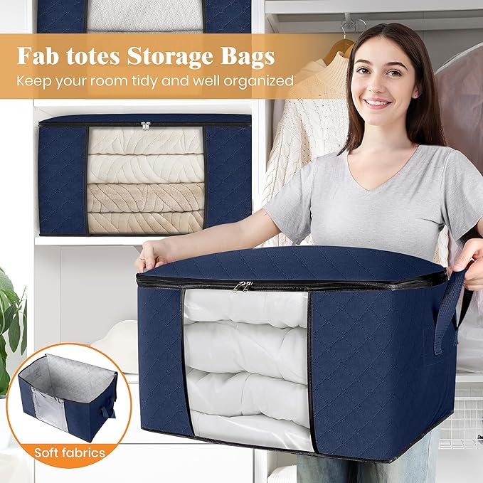 6 Pack Storage Bags for Clothes Blanket Storage Bins with Lids | Foldable Closet Organizers with Zippers,Window and Handles,Fabric Storage Bins for Sweater,Comforter,Bedding,Dorm essentials - Image 5