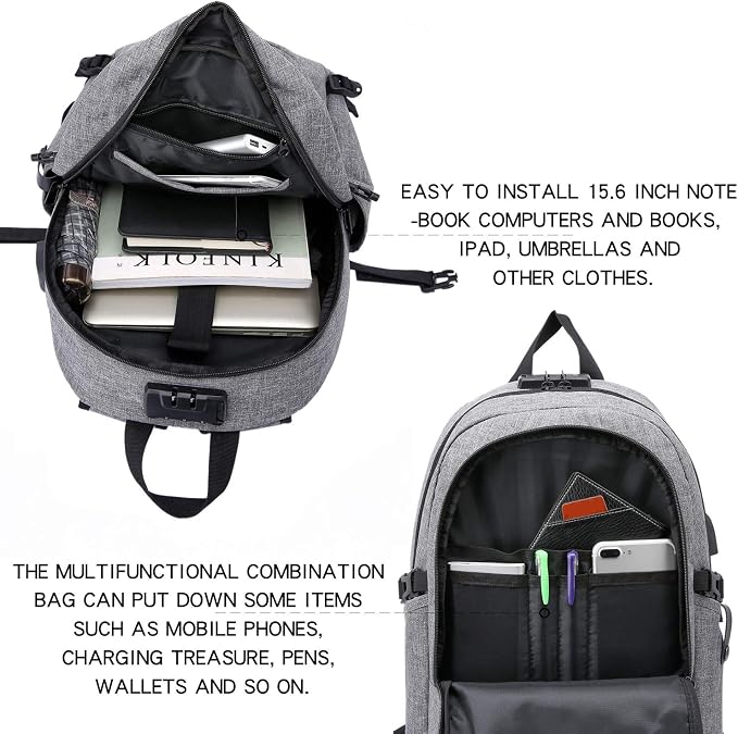 WENIG Laptop Backpack,Business Travel Anti Theft Backpack for Men Women with USB Charging Port,Slim Durable Water Resistant Computer Backpack Fits 15.6 Inch Laptop Notebook,Grey - Image 4