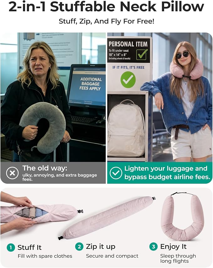 BAGSMART Compression Packing Cubes with Fillable Neck Pillow for Clothes | 1 Wearable Neck Pillow & 5 Travel Bags to Avoid Baggage Fees, Durable, Tear Resistant Washable Taslan Fabric with Card Slots - Image 4