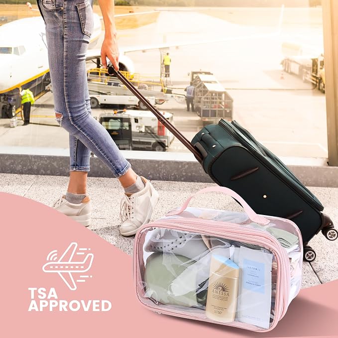 BORMELUN Large clear travel pouch,TSA approved toiletry reusable organizer with zipper proof purse makeup case carry On (Pink) - Image 7