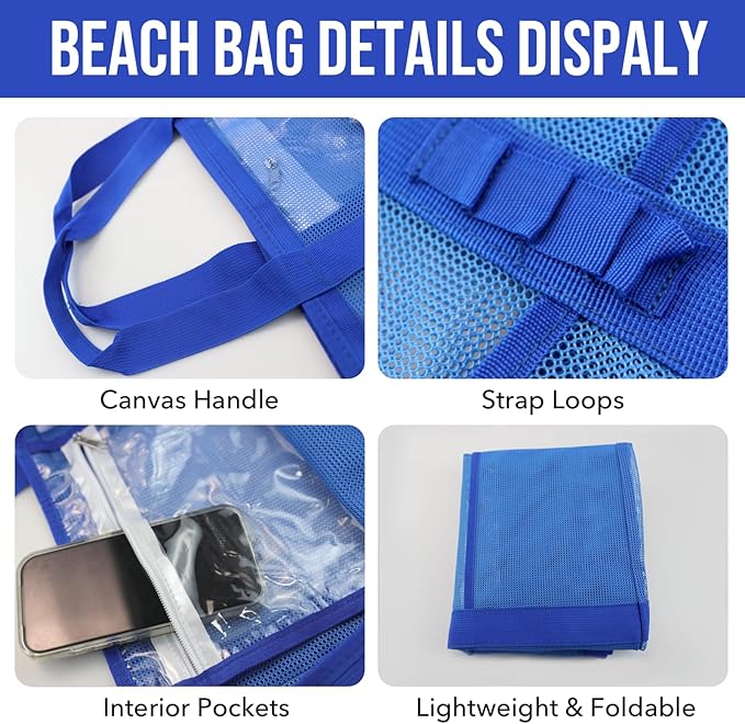 Large Mesh Beach Tote Bag, 9-Pocket Foldable Summer Vacation Beach Bag for Travel, Pool, Gym, Cruise - Image 5