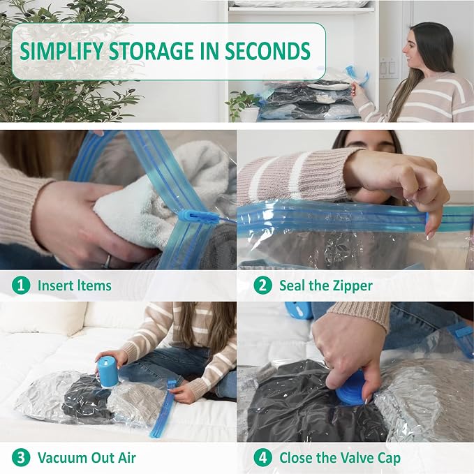 Cozy Essential Travel Vacuum Storage Bags with Rechargeable Cordless USB Pump, Space Saver Bags for Luggage, Suitcase, Carry-On, for Clothes, Blankets, Bedding & Seasonal Storage,6 Combo - Image 7