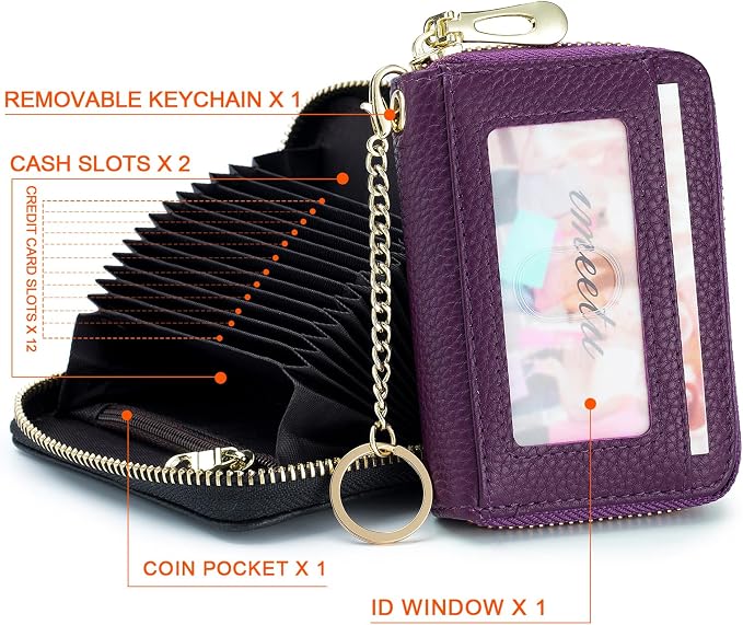 imeetu RFID Credit Card Holder, Small Card Wallet Women, Leather Card Case | Genuine Leather Women's Card & id Cases, Change Coin Purse with Zipper Keychain id Window, 20 Colors & 3 Styles, Daily, Gifts - Image 3