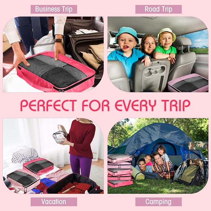 5 Pcs Packing Cubes for Suitcase Large Travel Cubes Carry on Luggage Organizer Bags for Clothes Accessories(M,Pink) - Image 7