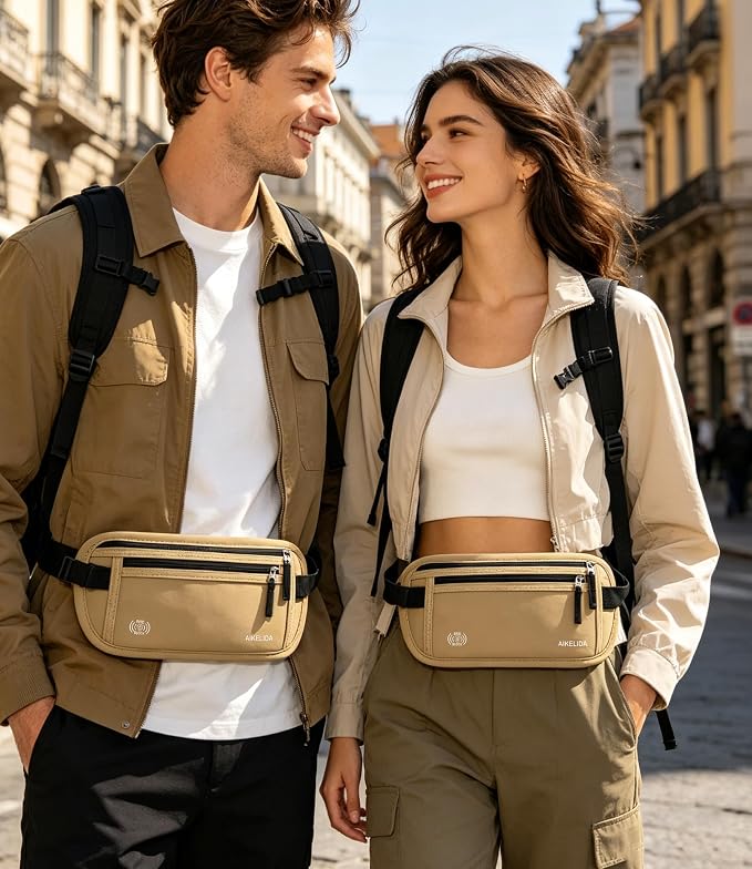 Money Belt - Slim Passport Holder RFID Blocking Travel Wallet Undercover Fanny Packs for Women Men - Gold - Image 7