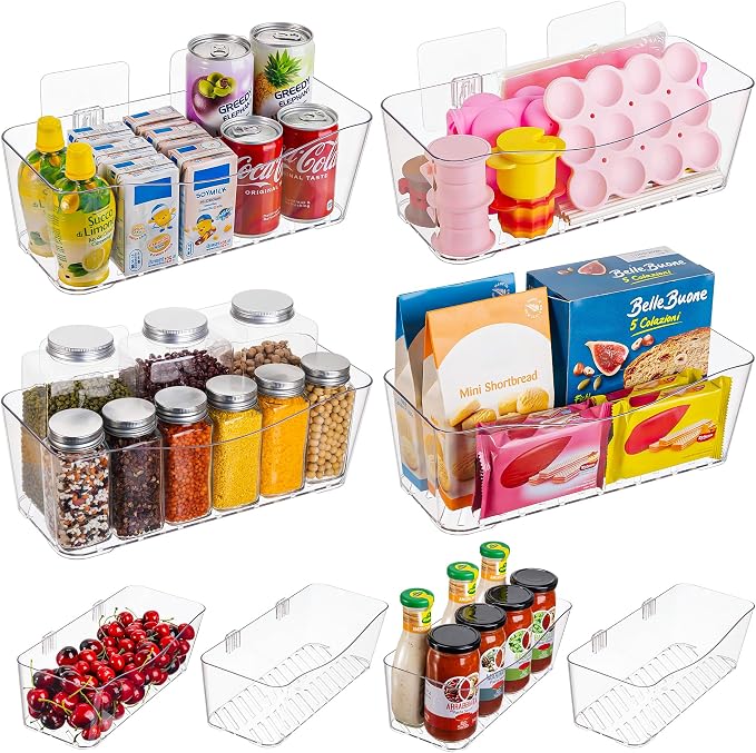 8-Pack Adhesive Pantry Organizers and Storage, Large Cabinet Door Organizer | 11.4" Long, Space Saving, Drain Bottom, Clear Plastic Storage Bins for Kitchen, Bathroom, Refrigerator, Countertop,Under Sink by AENTGIUEnjoyHomeKitchen