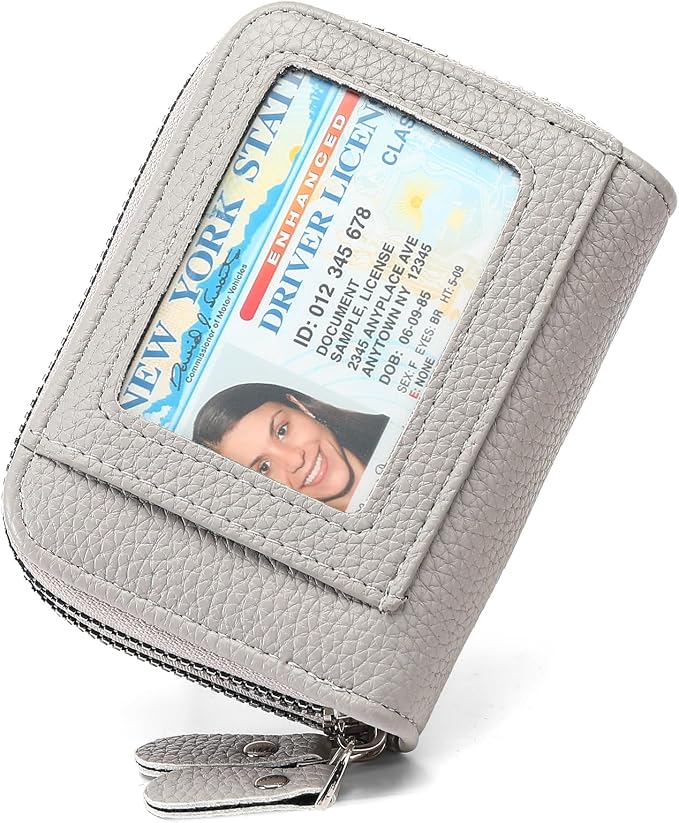RNIEGA Credit Card Holder Wallet RFID Blocking Leather Small Wallet for Women Double Zipper Wallet with ID Window by RNIEGA