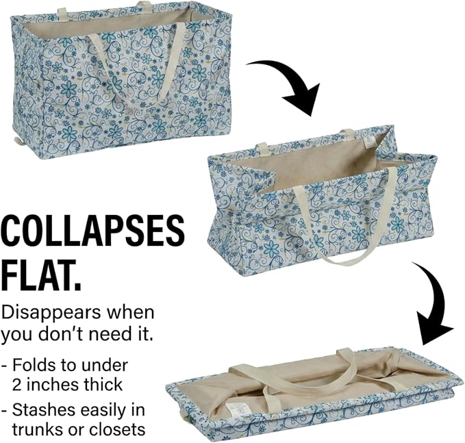 Household Essentials White and Blue Floral Krush Container All-Purpose Utility Tote - Image 4