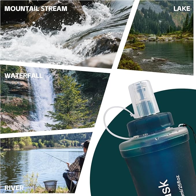 AXEN Collapsible Water Bottle with Filter for Hiking Travel, 500ml Green | Foldable Design, Lightweight Portable Filtered Water Bottle, Soft Hydration Flask for Trail Hiking Running Outdoors - Image 7