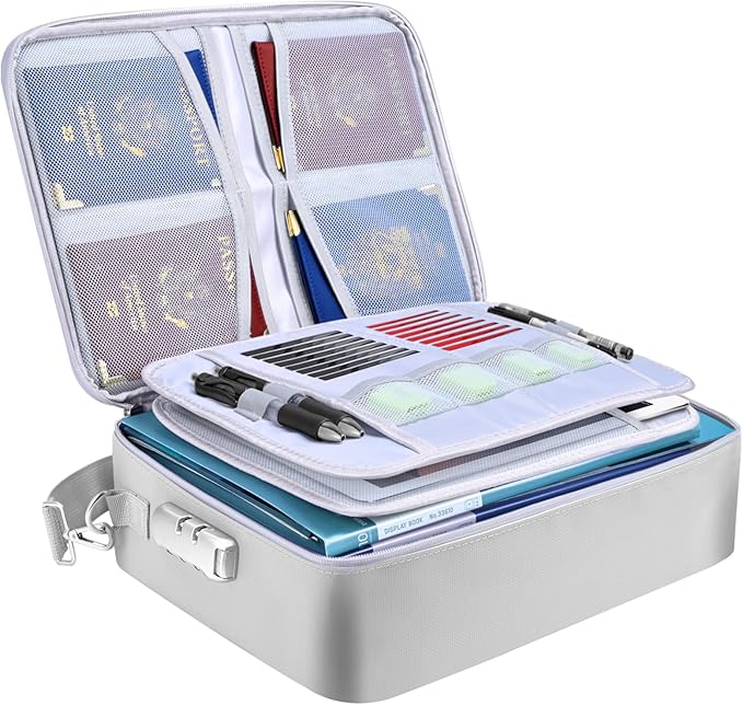 BALEINE Fireproof Document Box with Lock, Portable Fireproof Document Bag Waterproof Fire Proof File Boxes for Documents, File Organizer Box for Important Paperwork (Silver, 15''x11''x4'') by BALEINE