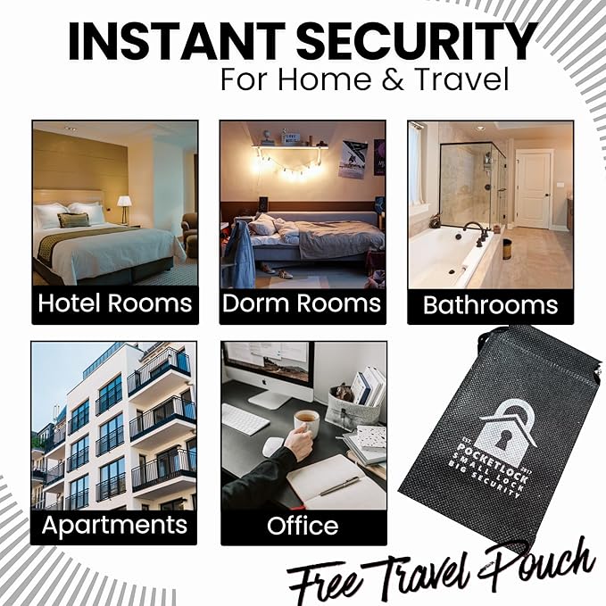 Portable Door Lock for Travel – Hotel Door Locks for Travelers Security – Door Safety Lock from Inside for Home & Apartment – Travel Locks for Hotel Rooms – (Black) - Image 3