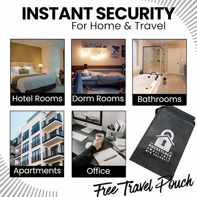 Portable Door Lock 2 Pack for Travel – Hotel Door Locks for Travelers Security – Door Safety Lock from Inside for Home & Apartment – Travel Locks for Hotel Rooms – (Black/Red) - Image 3