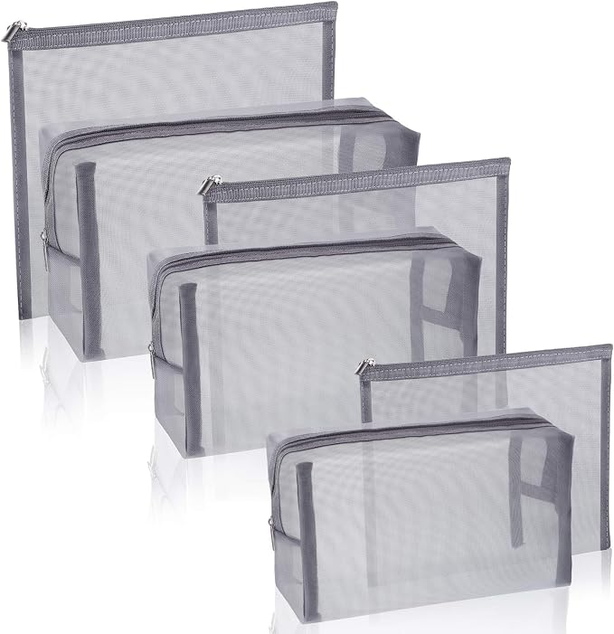 6 Pieces Mesh Makeup Bags Mesh Cosmetic Bag Portable Travel Organizing Zipper Pouch Toiletries Makeup Pouches for Home Office Travel Accessories by Boao