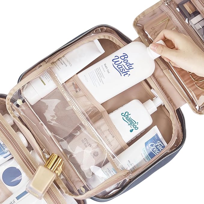 NISHEL Travel Toiletry Bag for women, Portable Hanging makeup Organizer | for Travel-Sized Shampoo, Conditioner, Brushes Set, makeup Accessories, Large Size, Aegean-Blue - Image 5