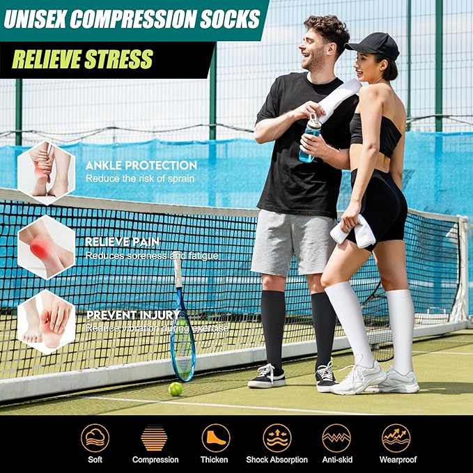 Genovega 3 Packs Wide Calf Compression Socks for Women Men Knee Hight S/M-4XL for Gifts - Image 2