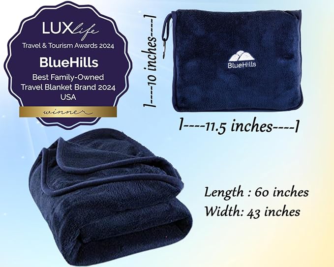 BlueHills Premium Soft 2-Pack Travel Blanket Pillows Airplane - Navy Blue | 2 Pack Travel Blanket Pillows for Two, Hand Luggage Belt & Carabiner, Matching Travel Gifts, Compact & Packable, Long Flights - Image 5