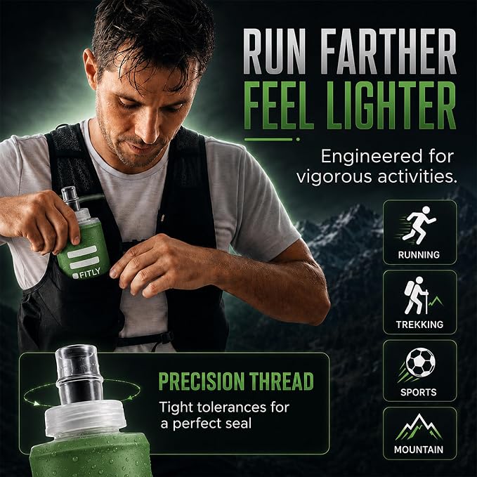 FITLY Soft Flask - Shrink As You Drink Soft Water Bottle for Hydration Pack - Folding Water Bottle Ideal for Running, Hiking, Cycling, Climbing & Rigorous Activity - Image 5