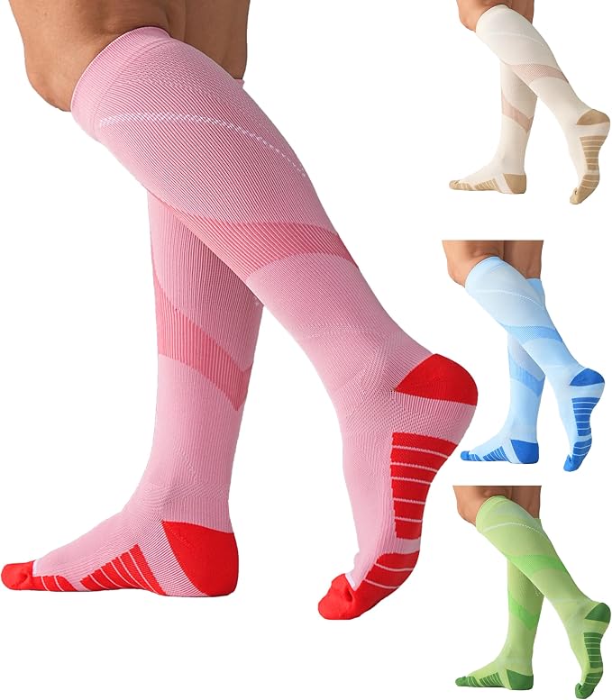 4 Pairs Compression Socks For Women and Men 20-30mmHg Graduated Compression Circulation Support Socks For Travel by Mosithings