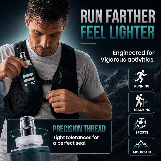 FITLY Soft Flask - Shrink As You Drink Soft Water Bottle for Hydration Pack - Folding Water Bottle Ideal for Running, Hiking, Cycling, Climbing & Rigorous Activity - Image 5
