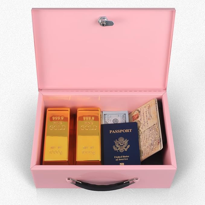 xydled Fireproof Document Box with Key Lock, Fire Safe Box, Pink | Fire and water resistant lock box for documents, passports, cash and valuables, keeping secure at home, 12.8 x 8.5 x 4.5 Inch - Image 7