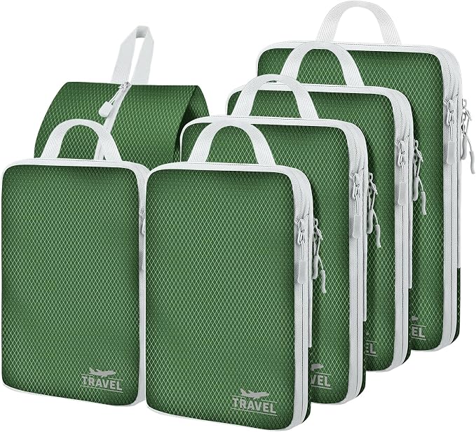 6 Set Compression Packing Cubes, Suitcase Organizer, Lightweight Travel Essentials, Compression Bags For Travel Accessories Luggage Storage Set (6Pcs, Green) by Unknown