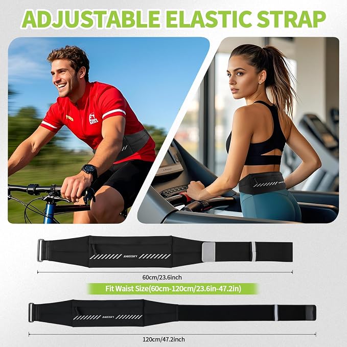Slim Running Belt Fanny Pack for Men Women, Running Phone Holder, Waist Pack Runners Bag Money Belt with 3 Separate Pouch to Store Your Phone Key Money Safe, Waist Bag-Black - Image 3
