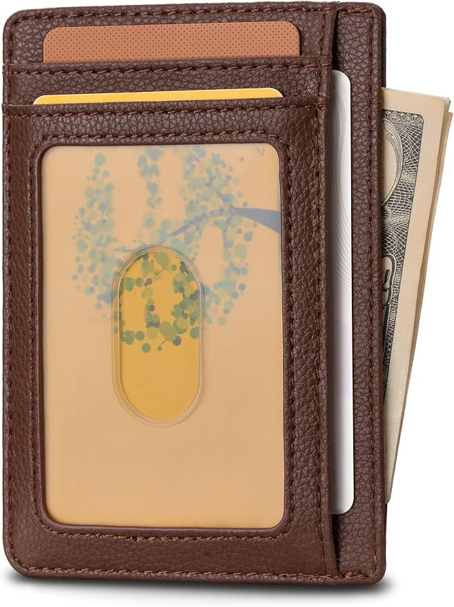 Buffway Slim Minimalist Front Pocket RFID Blocking Leather Wallets for Men and Women - Lichee Coffee - Image 2