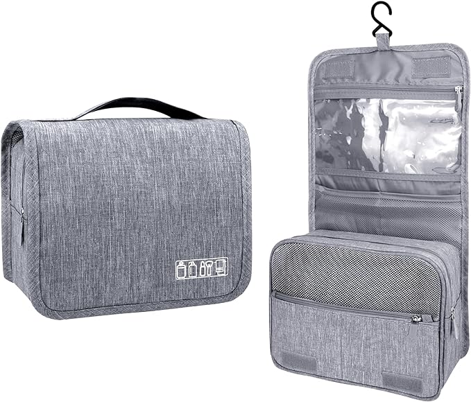 Lcsmaokin Large Capacity Toiletry Bag Travel Bag with Hanging Hook for Men and Women Waterproof Travel Cosmetic Bag Bathroom Storage Bag for Brushes Set,Full-Sized Shampoo,Toiletries,Accessories-Grey by Lcsmaokin