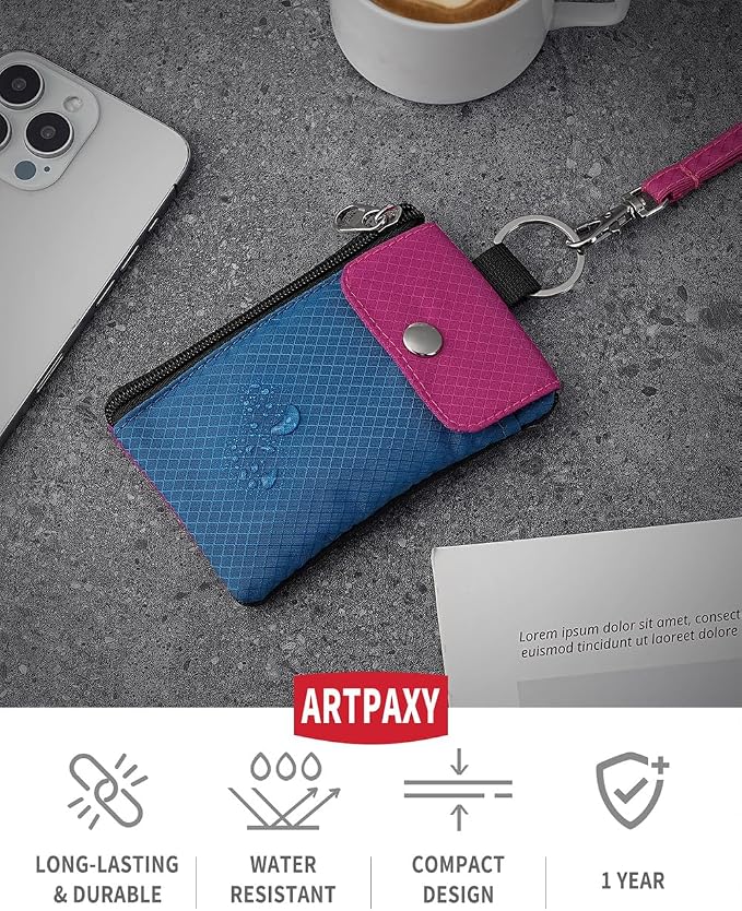 Artpaxy Minimalist Wallet For Mens Womens, Keychain RFID Blocking Zipper Small Wallet with ID Window 2 Lanyards,Water Resistant Travel Cash Card Coin Case Boys Girls - Image 2