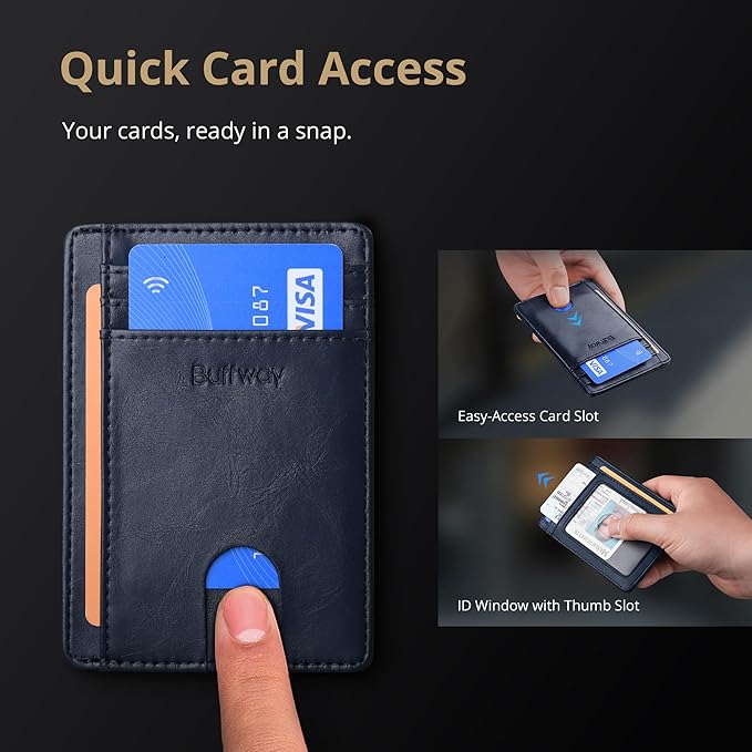 Buffway Slim Minimalist Front Pocket RFID Blocking Leather Wallets for Men and Women - Alaska Blue - Image 3