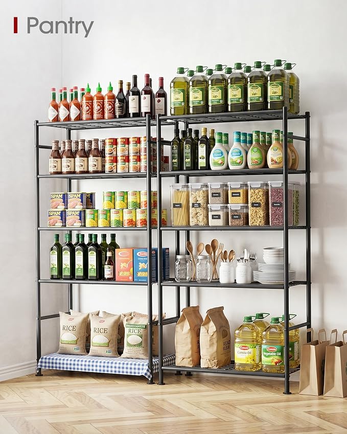 Sakugi Storage Shelves - 5 Tier Shelf Organizer, Heavy Duty Garage Shelving Unit with Leveling Feet, Stable Metal Shelves Organizer for Pantry, Kitchen and Closet, 33.0" W x 12.6" D x 72.0" H, Black - Image 2