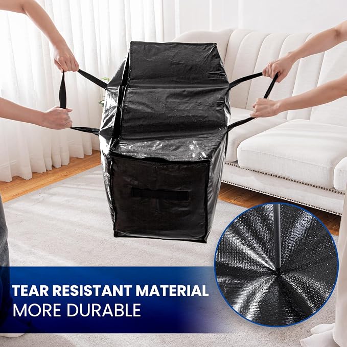 TAILI 4 Pack Black Extra Large Moving Bags,Storage Bag with Visible Window | 93L Heavy Duty Totes For Storage,Wrap Around Handles,Alternative to Moving Boxes, College Dorm,Perfect for Moving - Image 6