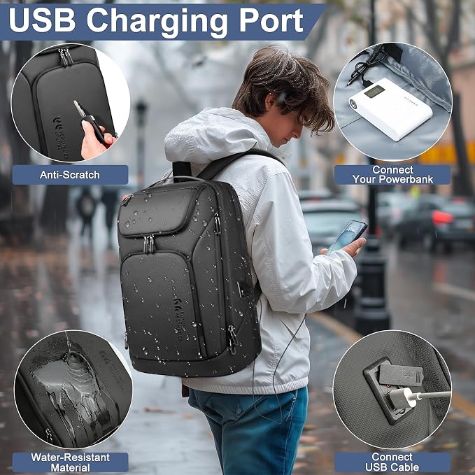 hk Business Smart Backpack for Men Anti-Theft for 17.3 Inch Laptop | with USB Charging Port Water-Resistant Large Durable Compact 30L for Travel College Work - Image 6
