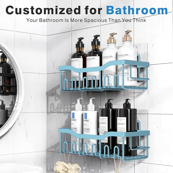 EUDELE Shower Caddy 2 Pack, Adhesive Shower Organizer for Home Decor & Kitchen Organizers, No Drilling, Rustproof Stainless Steel Bathroom Shelves - Image 2