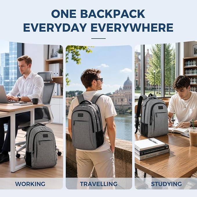 MATEIN Travel Laptop Backpack, 15.6 Inch College School Computer Bag, Grey | Slim Sturdy Business Daypack, Anti Theft Bookbag, Water Resistant, Gift for Men & Women, Personal Item Bag, Mochilas - Image 9