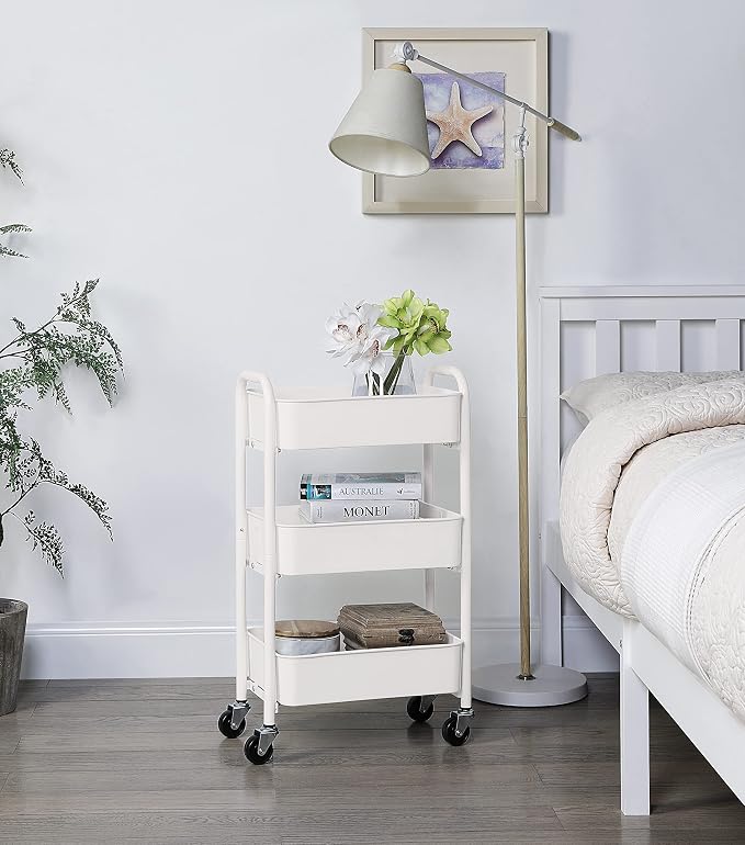 SunnyPoint 3-Tier Delicate Compact Rolling Metal Storage Organizer - Mobile Utility Cart Kitchen/Under Desk Cart with Caster Wheels - WHT (15.35" X 10.24" X 26.8"H) - Image 5