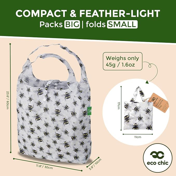 ECO CHIC Foldable Reusable Grocery Bags - Lightweight, Recycled & Reusable Shopping Bag - Waterproof Packable Tote - Image 4