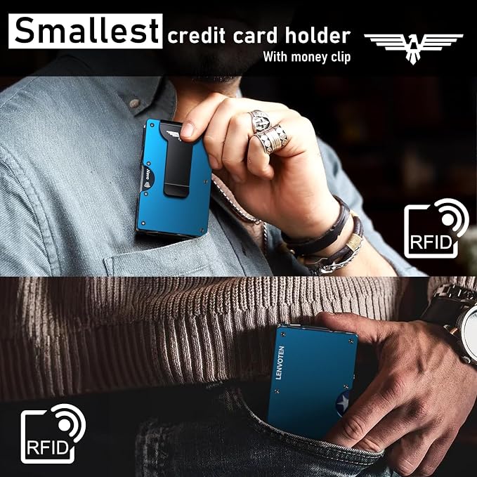 Lenvoten Upgraded Hinged Minimalist Wallet for Men, RFID Blocking Wallet | Slim Metal Aluminum, Credit Card Holder, Money Clip Holds 20 Cards, Premium Scratch-Resistant Finish, Ideal Gift for Men - Image 3