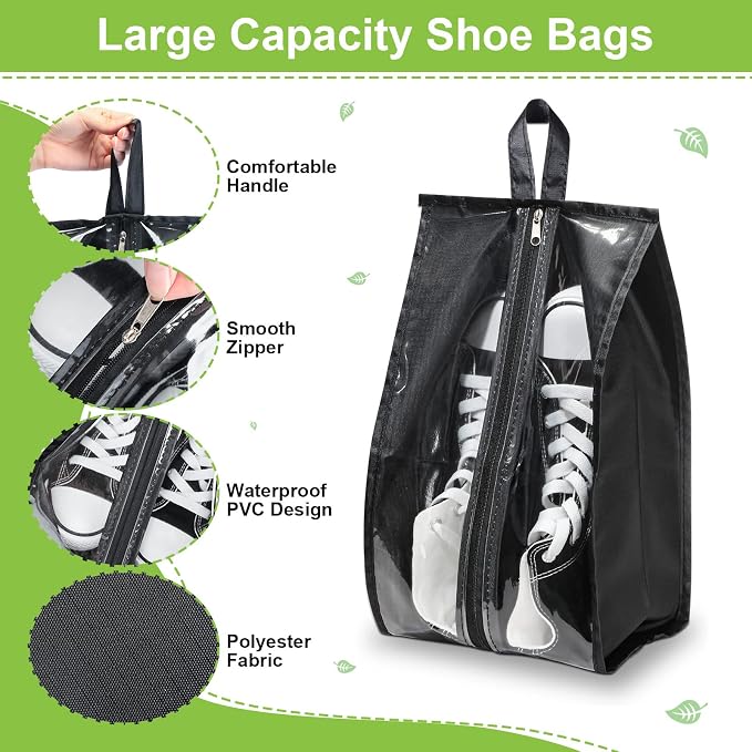 12 Pieces Shoe Bags for Travel Large Shoe Organizer for Men Women Waterproof Portable Shoe Bags with Sturdy Zipper for Travel Home Luggage Handbag, Black, 7.9 x 15.7 Inch - Image 3