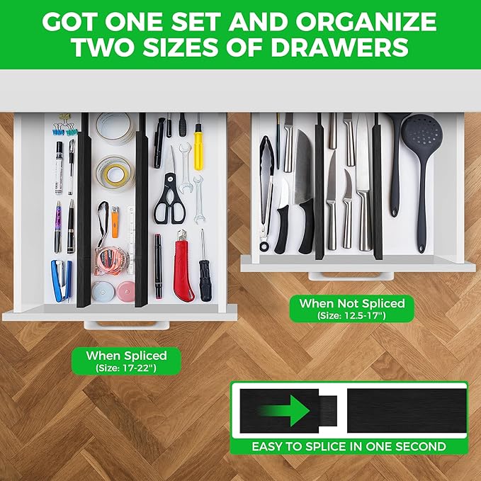 4 Pack Bamboo Drawer Dividers Organizer with Inserts 2.6'' High | Expandable from 12.5-21.7", Adjustable Drawer Organizer Separators for Utensils, Clothing, Office, Dresser, Bedroom, (Black) - Image 2