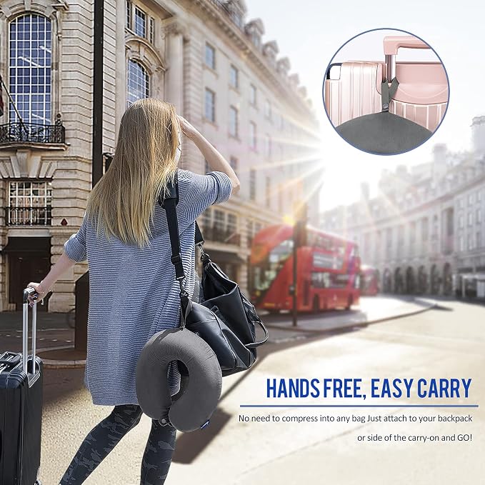 Travel Pillow Memory Foam for Airplanes - Neck Pillow for Traveling, Car, Home, Flight Pillow for Sleeping with Attachable Snap Strap Soft Washable Cover, Provide Head Neck Support Rest, Dark Gray - Image 2